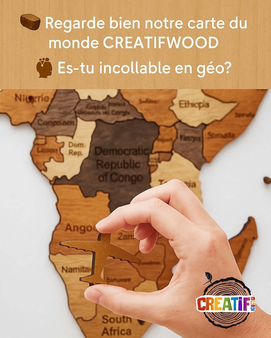 🌍 Aujourd’hui, on part en Afrique de l’Est…
Tu penses être incollable en géographie ? 👀
🪵 Nos cartes du monde en bois CREATIFWOOD te feront voyager sans bouger de chez toi.
Apprends, découvre et décore ton intérieur ✨
#Cretifwood #QuizGeographie #JeuEducatif #CarteDuMonde #DecorationMurale #Voyage #Tanzanie #DarEsSalaam #Bois #DesignNaturel #ChallengeDuJour