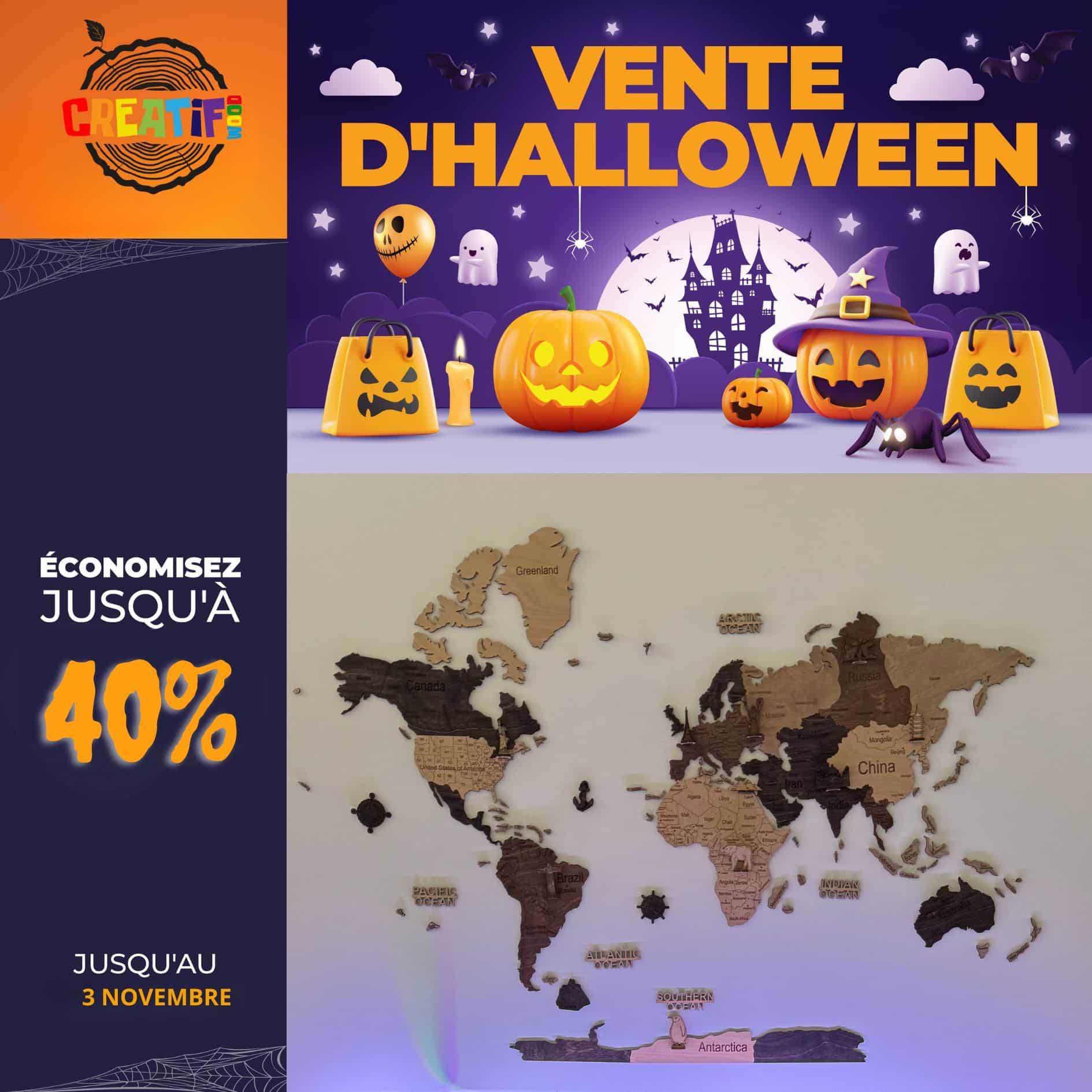 🏡 Une déco d’automne qui dure dans le temps 🍁
Bois naturel, design chaleureux et promos d’Halloween jusqu’à -40%.
#DécoDurable #Creatifwood