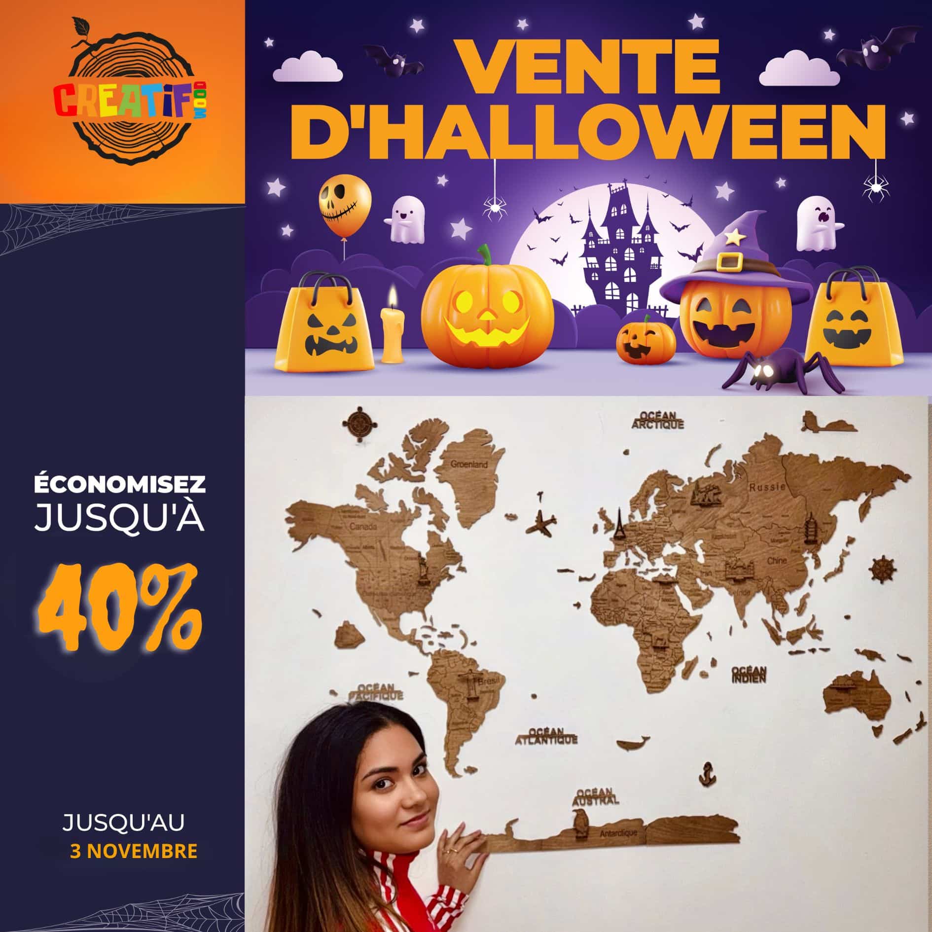 👻 Nos cartes murales brillent même dans la nuit d’Halloween 🌙
-10% sur tout le site !
#CarteDuMonde #BoisDesign