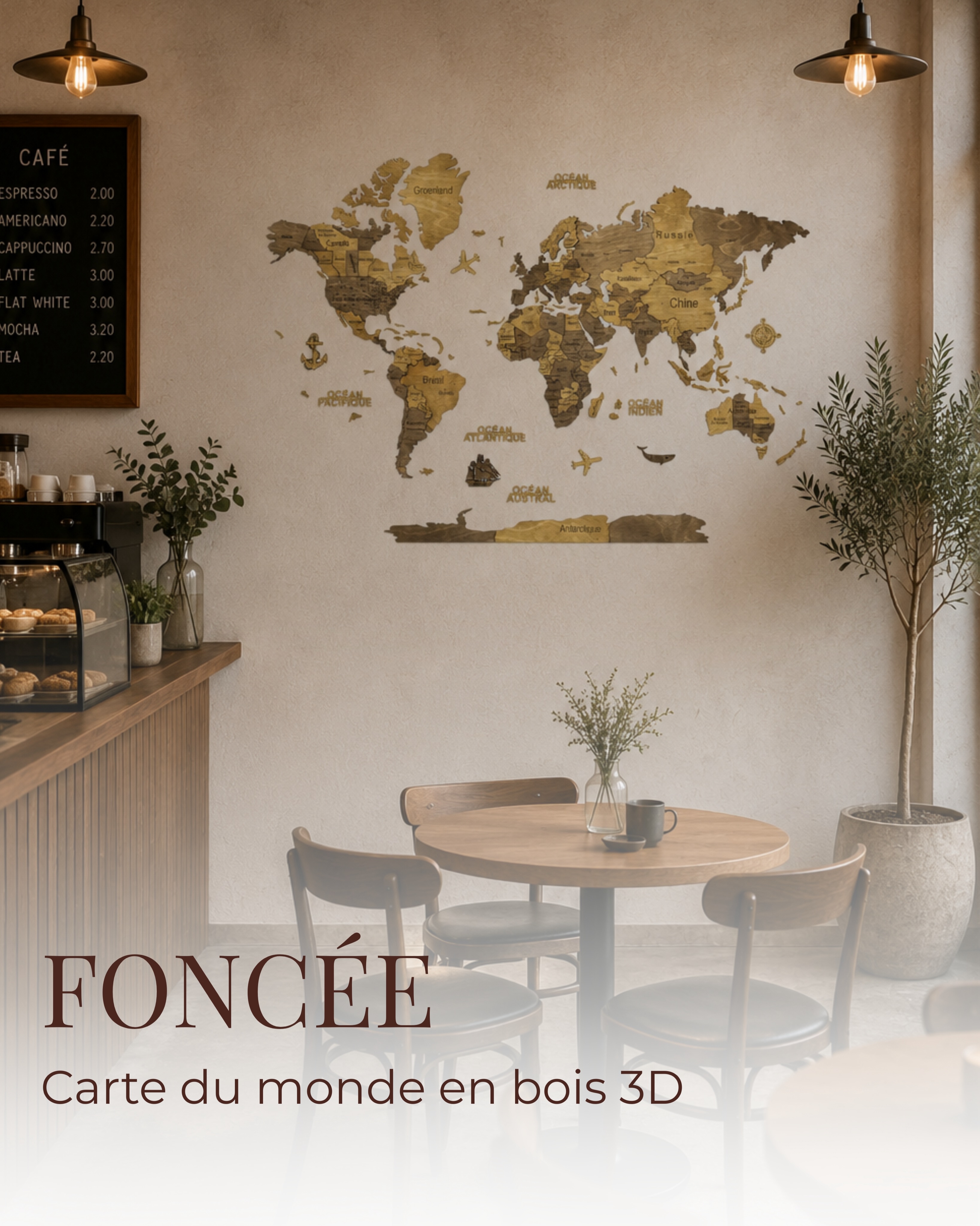 🗺️ La carte du monde en bois Creatif Wood : une solution élégante pour la maison comme pour les espaces professionnels.

Vous aménagez un café, un restaurant, un bar à vin, un hôtel, une agence de voyages, un bureau ou un showroom ?

Notre carte du monde 3D en bois apporte du caractère à votre intérieur, attire le regard de vos visiteurs et contribue à renforcer l’identité de votre établissement.

✨ Disponible en plusieurs coloris et en plusieurs dimensions :
▪️ S — 80 × 55 cm
▪️ M — 100 × 70 cm (проверьте размер — в тексте у вас был указан 100 × 80, а раньше во всех материалах фигурировал 100 × 70)
▪️ L — 150 × 105 cm
▪️ XL — 200 × 140 cm

🔗 Commandez votre carte Creatif Wood via le lien en bio.