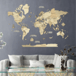 Carte du monde murale en bois