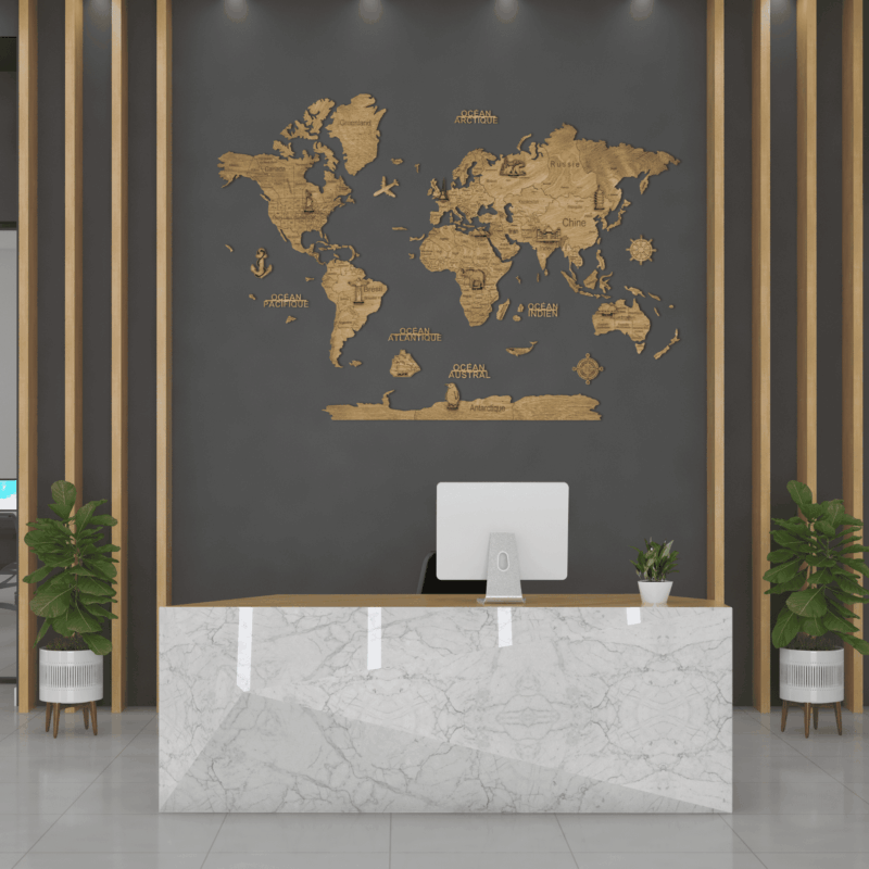Carte du monde murale en bois