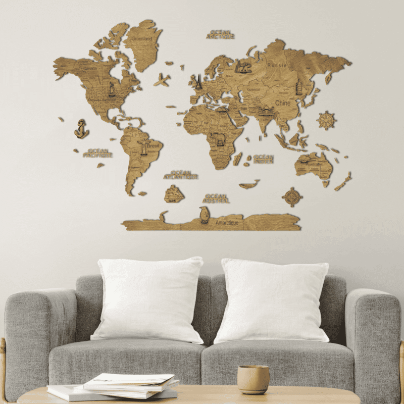 Carte du monde murale en bois