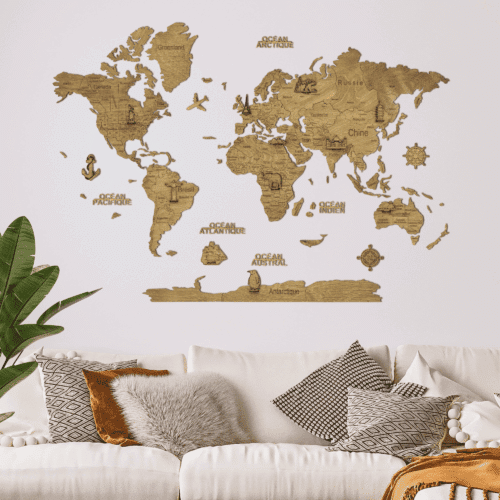Carte du monde murale en bois