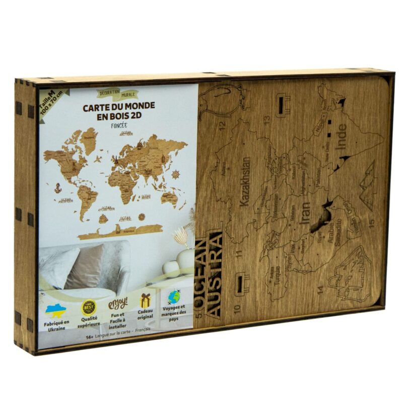 Carte du monde en bois 2D taille S Foncée - Creatif Wood - BCD