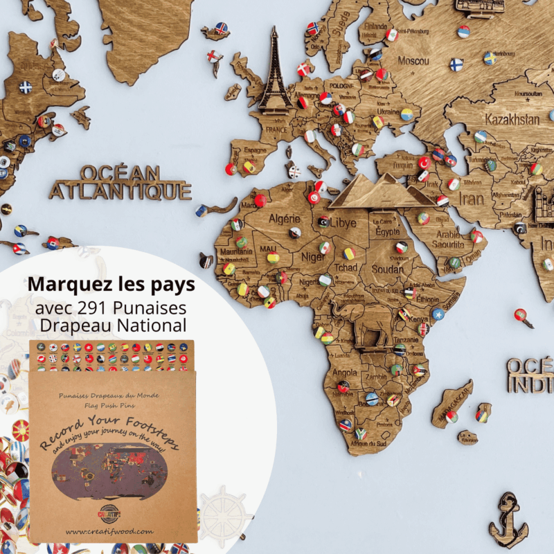 Carte du monde murale en bois