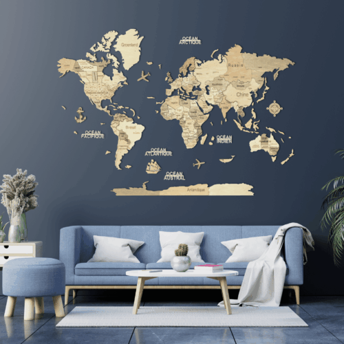 Carte du monde murale en bois