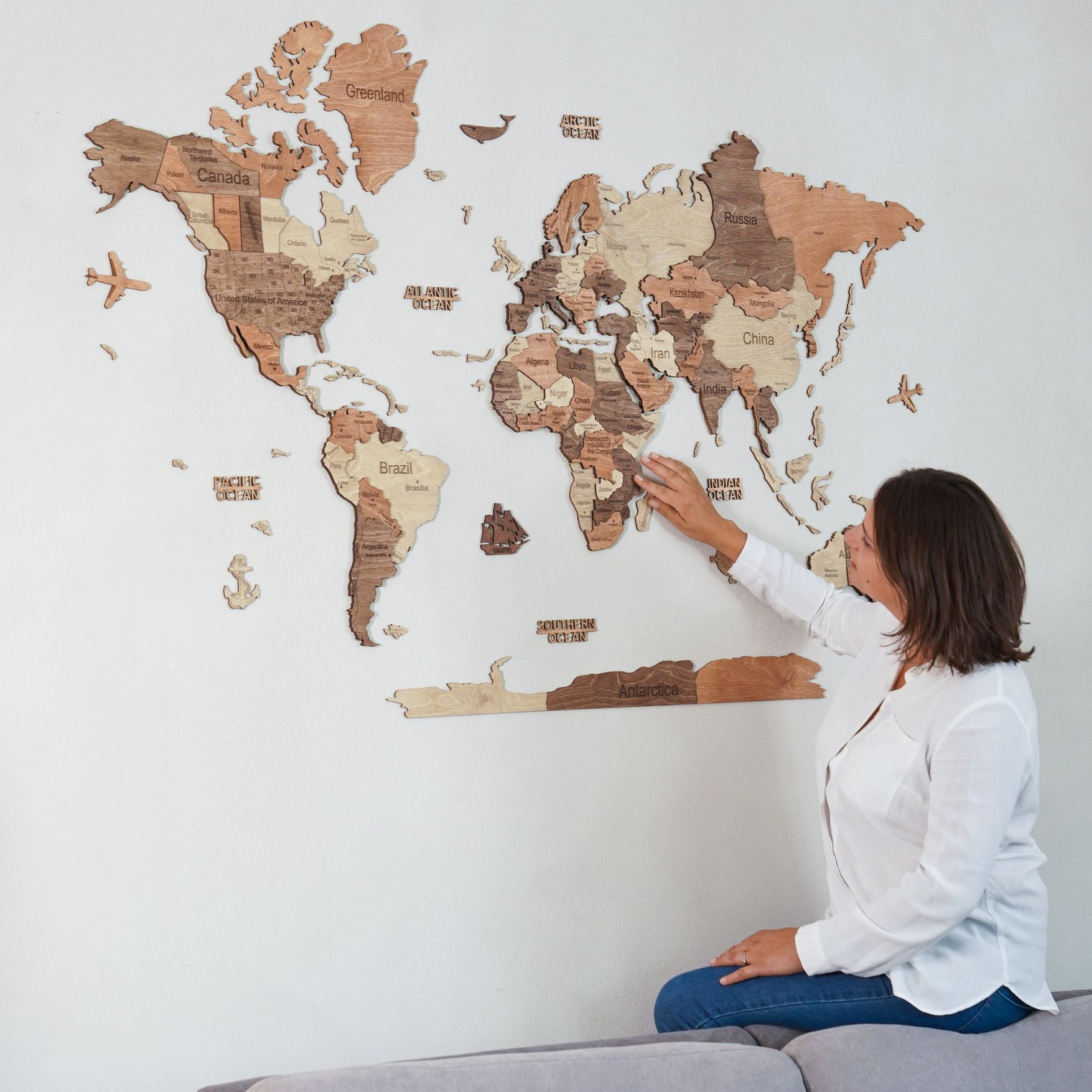 Carte du monde en bois 3D, carte murale en bois, cadeau de pendaison de  crémaillère, carte