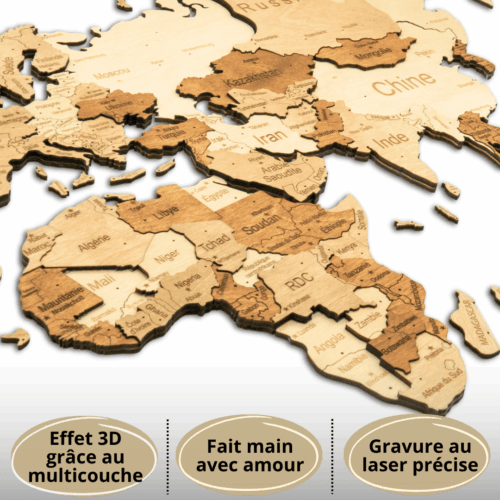 Carte du monde murale en bois