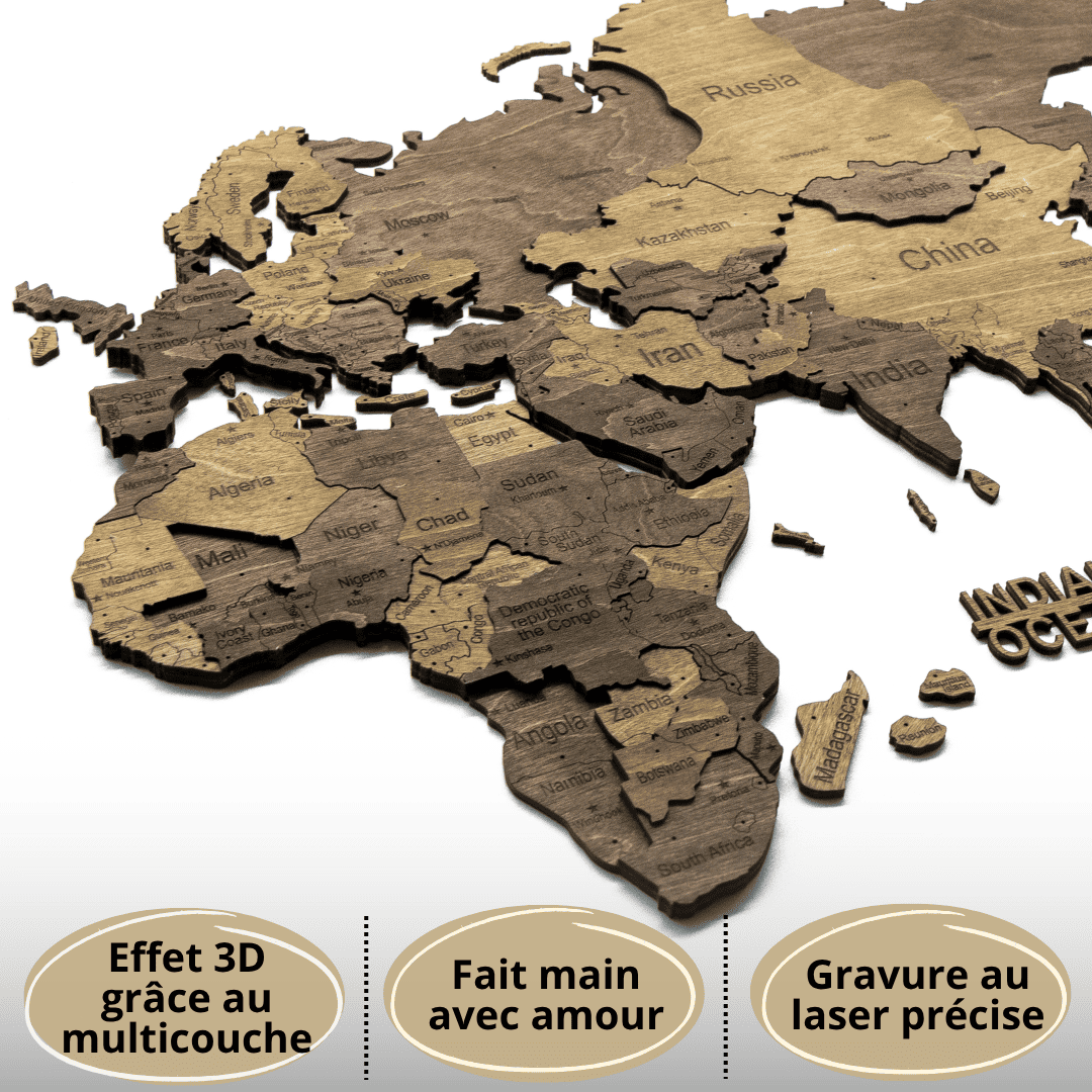 Choko tous Carte du monde murale en bois