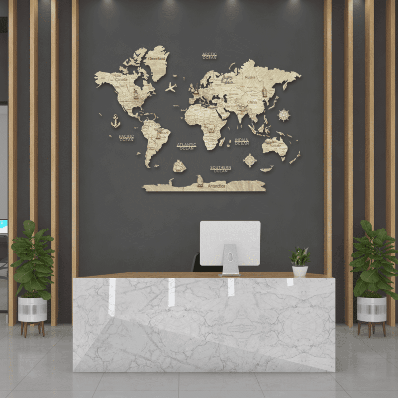 Carte du monde murale en bois