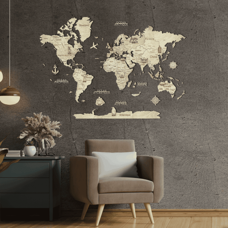 Carte du monde murale en bois