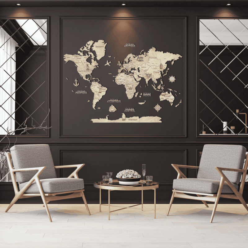 Carte du monde murale en bois