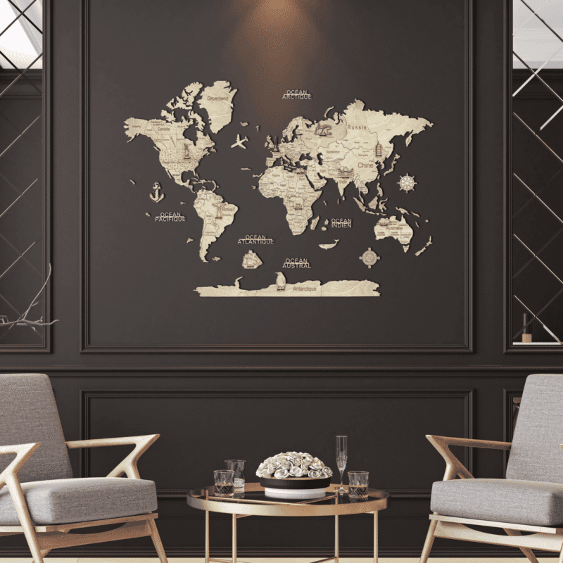 Carte du monde murale en bois