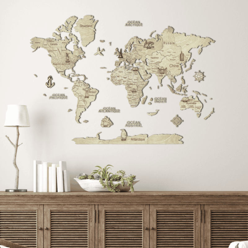 Carte du monde murale en bois