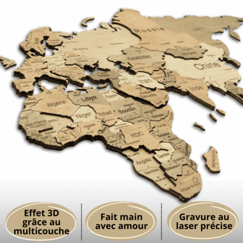 Carte du monde murale en bois