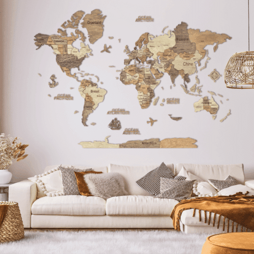 Carte du monde murale en bois