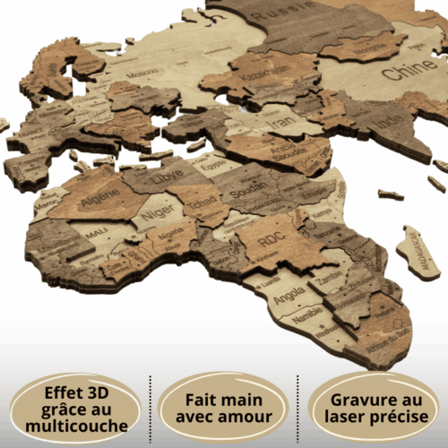Carte du monde murale en bois