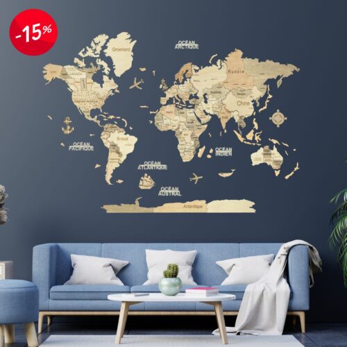 Carte du monde en bois 2D taille S Сlaire - Creatif Wood - BCD