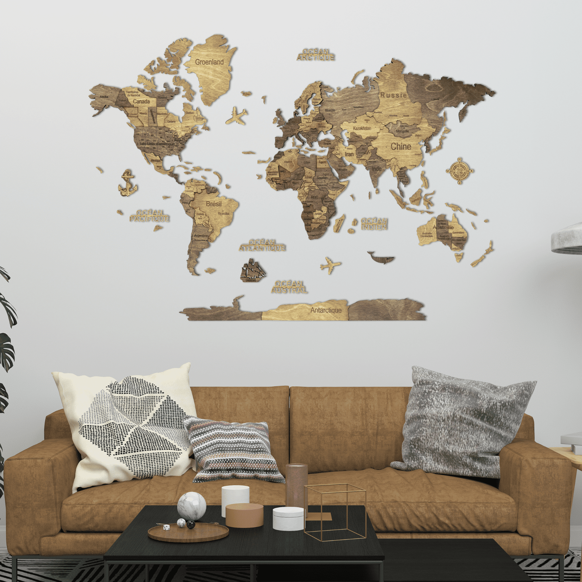 Choco L Carte du monde murale en bois