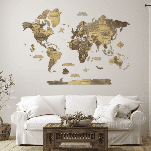 Carte du monde murale en bois