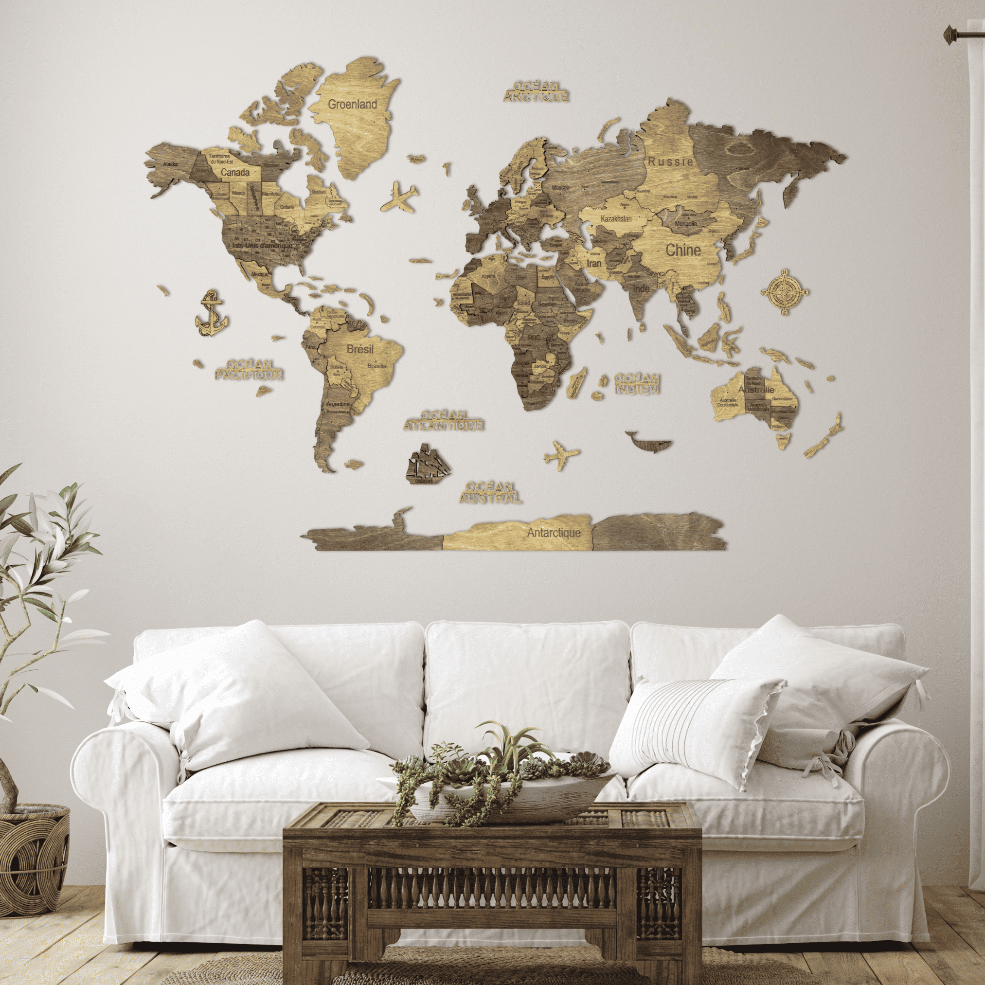 ChocoL Carte du monde murale en bois