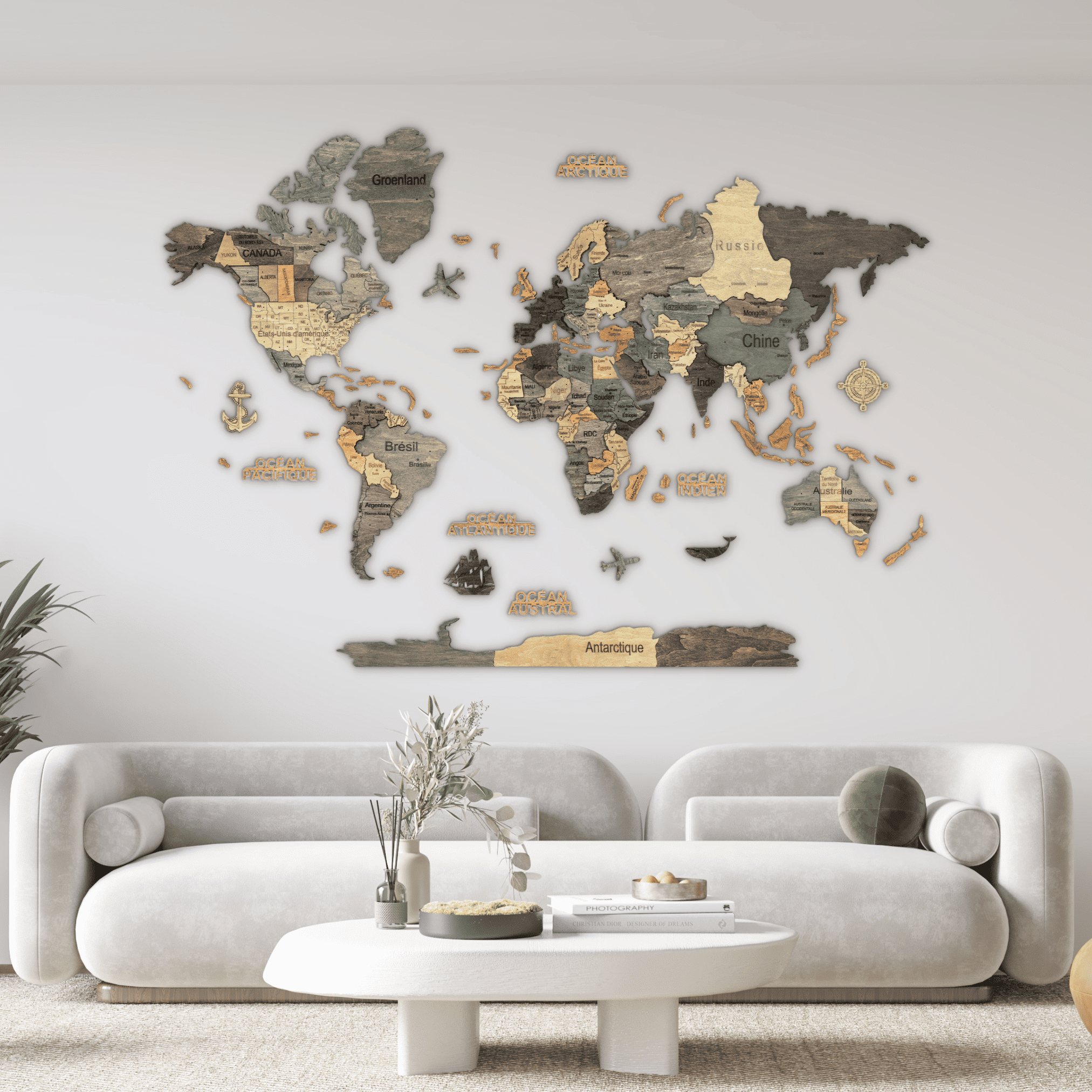 GrafitL Carte du monde murale en bois