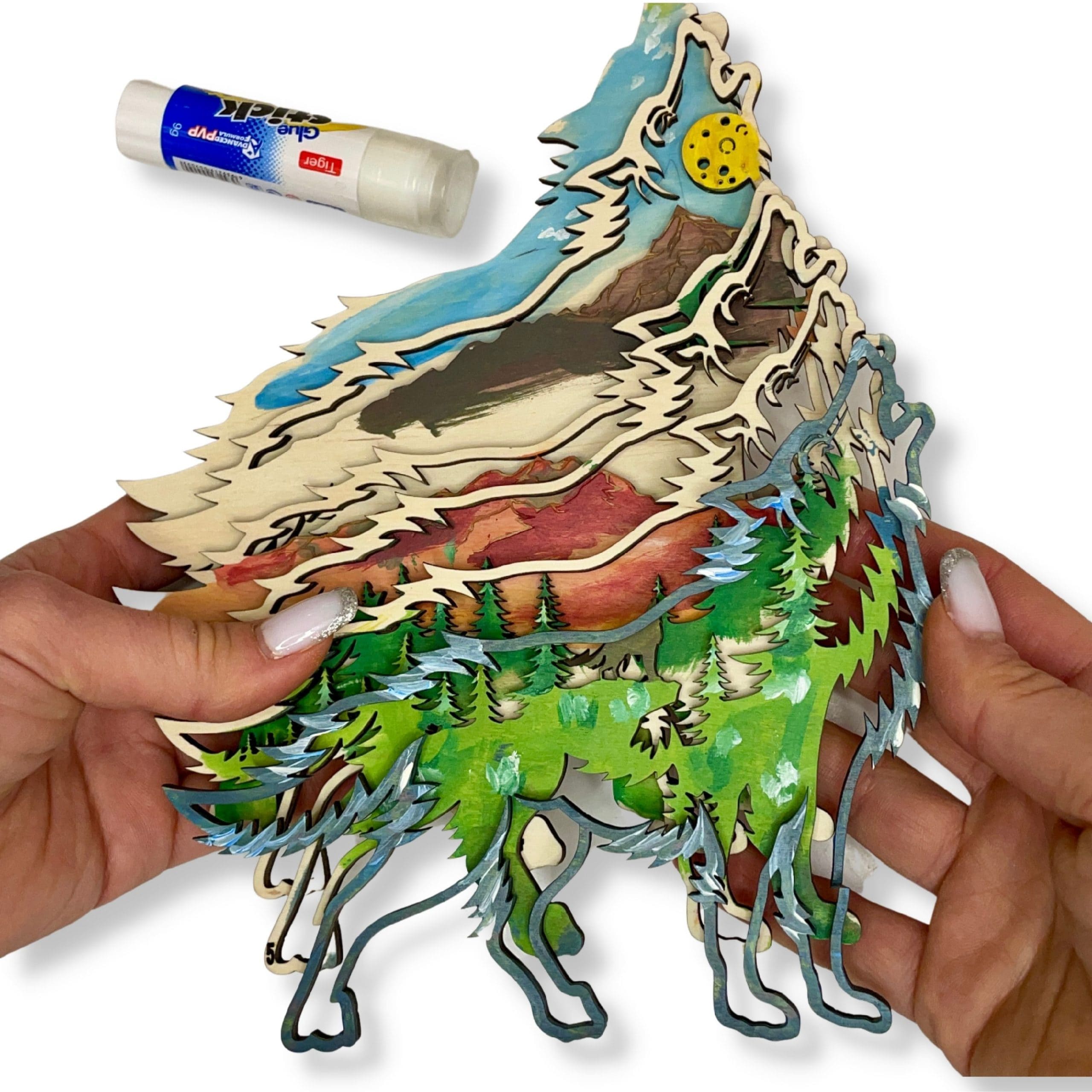 Puzzle en Bois Loup Format A3 + Sticker Collant intégré et accroche