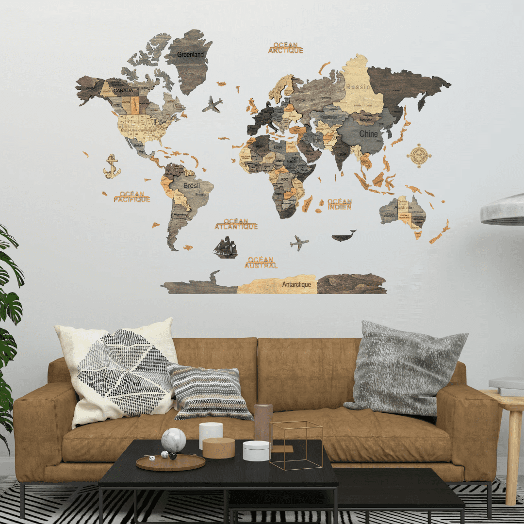 Carte du monde bois