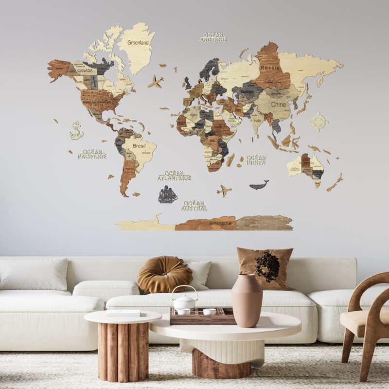 Décoration Murale Bois Carte Monde World Map. –