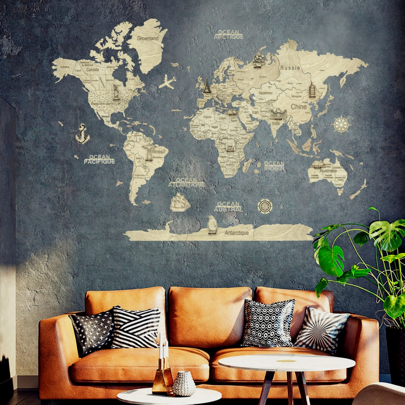 Carte du monde en bois 2D taille S Сlaire - Creatif Wood - BCD