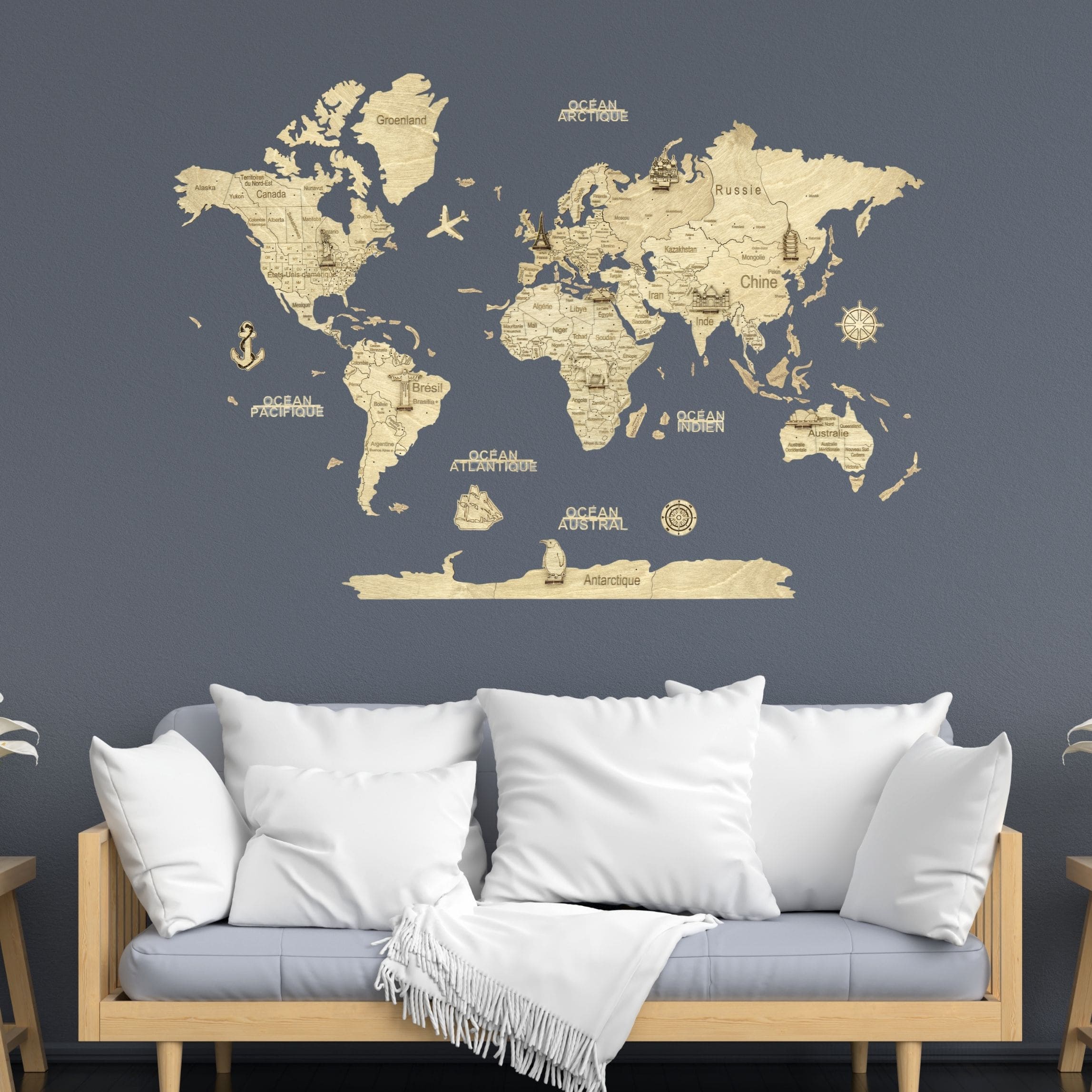 La carte du monde déco en Français, une Création originale