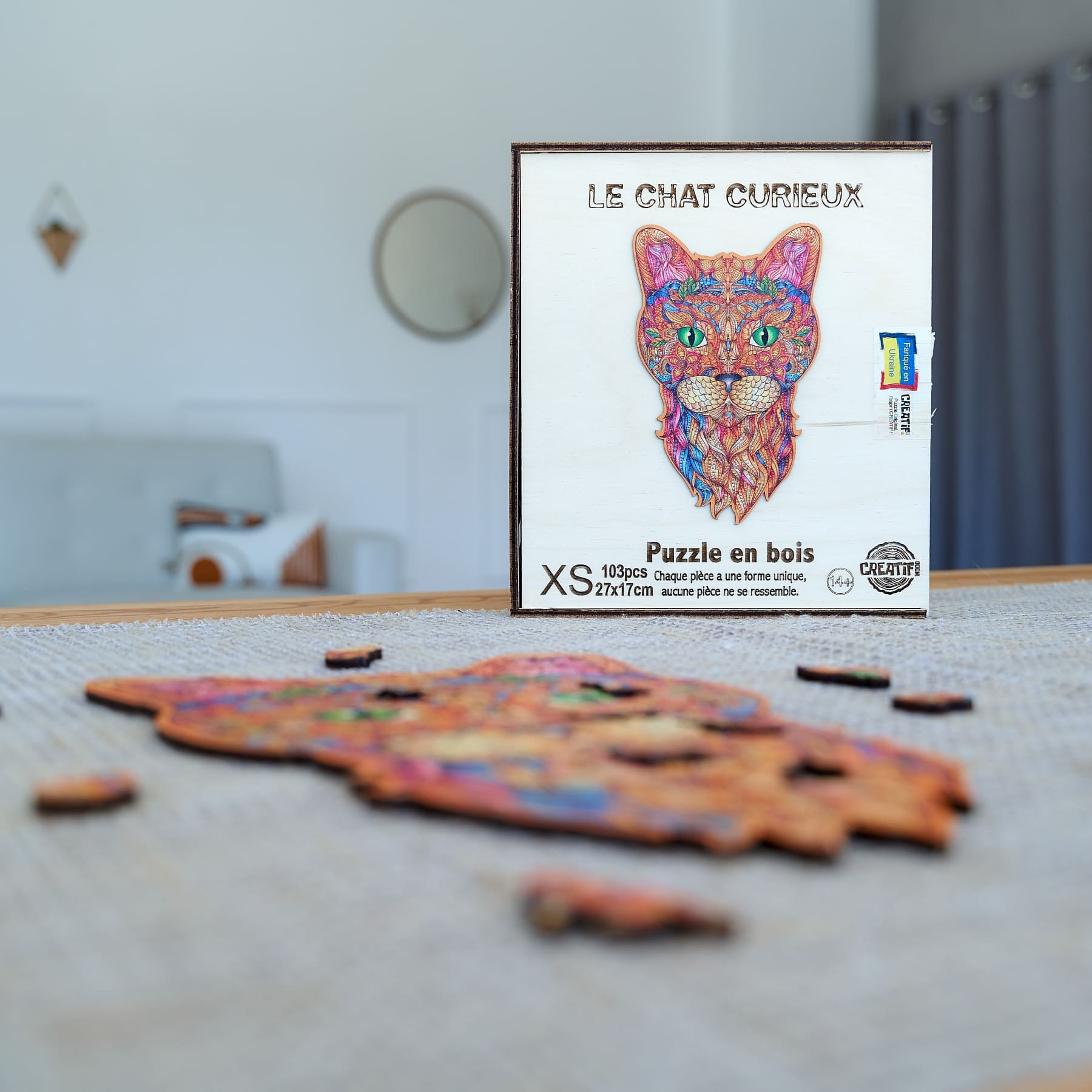 Puzzle 3D en bois ludique, chiffres et lettres, modèle Chat