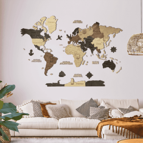 Carte du monde murale en bois