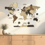 Carte du monde murale en bois