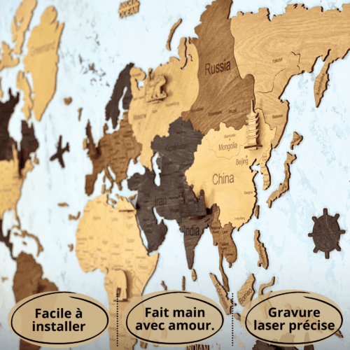 Carte du monde murale en bois