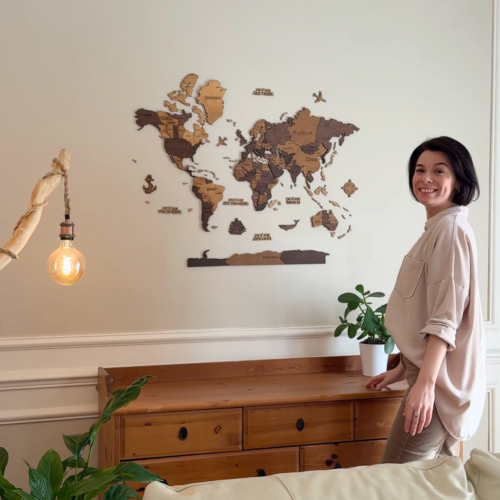 Click to view full screen 3D Wooden World Map Chocolate photo review