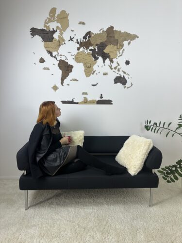 Click to view full screen 2D Multicolor wooden world map photo review