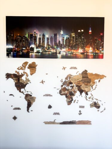 Click to view full screen 3D Wooden World Map Dark photo review
